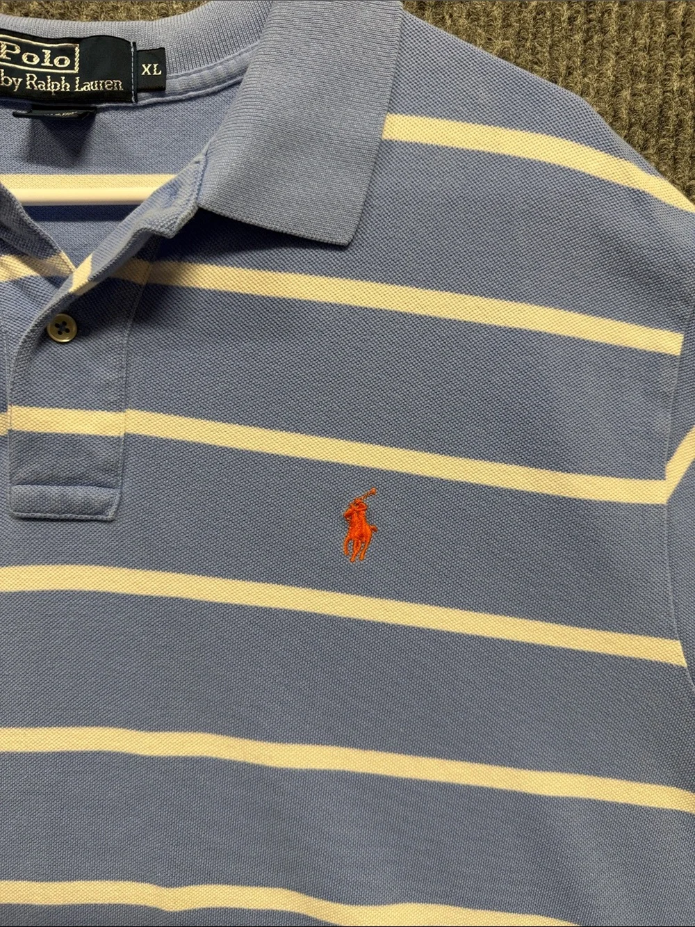 Polo by Ralph Lauren Blue and White Striped Short-Sleeve‎ Polo - XL